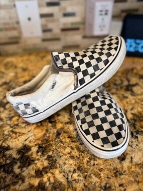 Men Van Slip-On Checkerboard Sneakers - Black & White